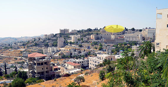 View of Bethlehem from the north with Church of the Nativity highlighted